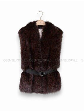 Brunello Cucinelli Fox Fur Vest with belt Jacket Women size 40 S